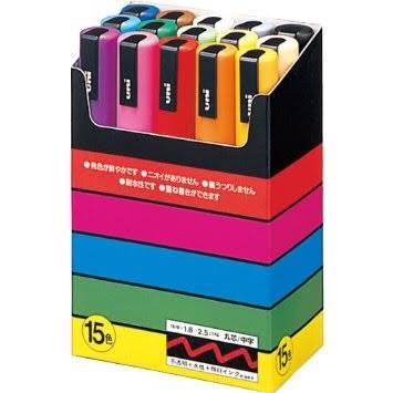 Uni-posca Paint Marker Pen - Medium Point - Set of 15 with free multimedium paper