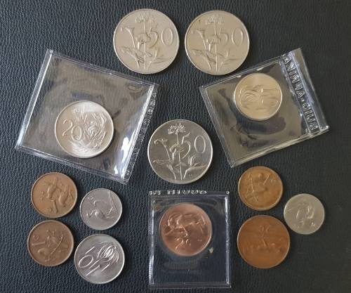 Low Start - 1965 Afr 50c with selection of other 1960`s unc and circulated coins. Yes! 65 Afr 50c