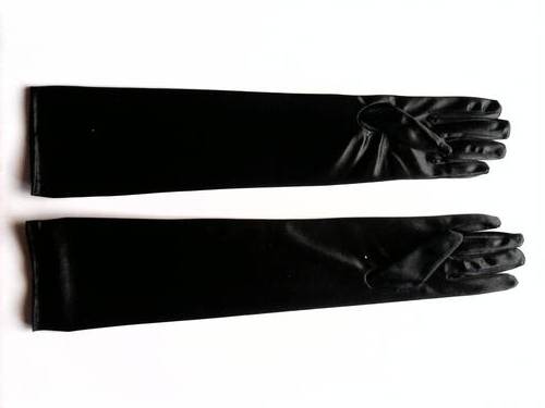 LONG SATIN WEDDING GLOVES, BLACK