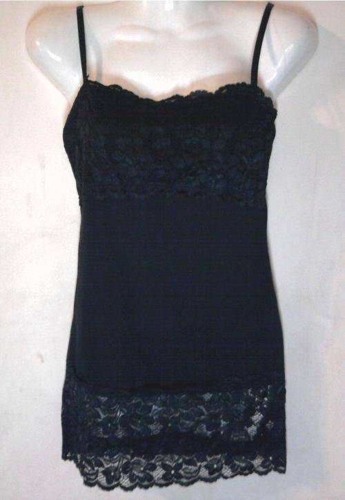 STRETCH VEST WITH LACE TOP AND BOTTOM, BLACK, SIZE XXXL