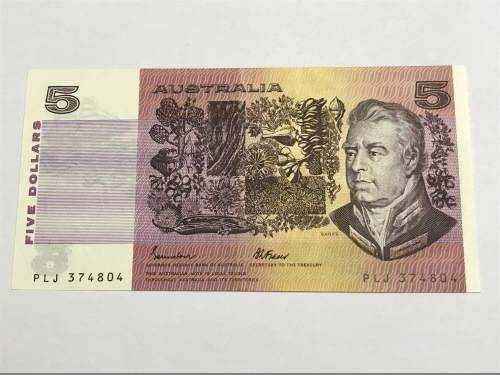 Australian 5 Dollar, PLJ 374804, Estimated as UNC, Please grade self.