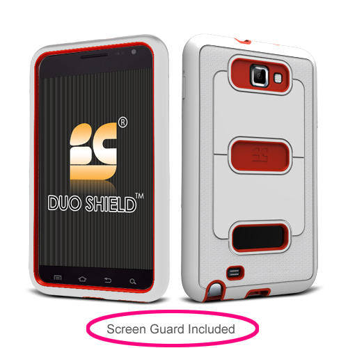 Samsung Galaxy Note -  Rubber IMPACT Duo Shield Case Phone Cover White Red - FREE SCREEN PROTECTOR