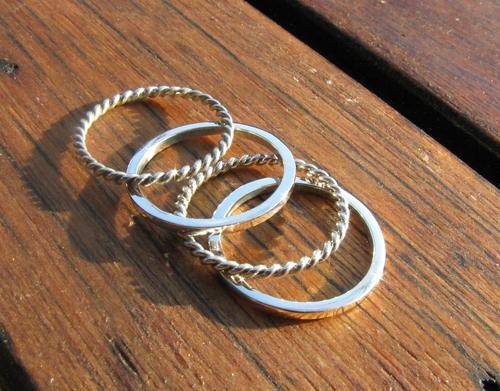 Stack of three rings handcrafted in 925 sterling silver