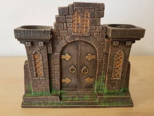 DHM Hand Painted Ceramic Castle Door Functional Art Candle Stand Sculpture