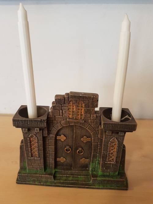 DHM Hand Painted Ceramic Castle Door Functional Art Candle Stand Sculpture