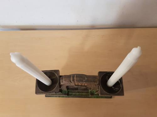 DHM Hand Painted Ceramic Castle Door Functional Art Candle Stand Sculpture