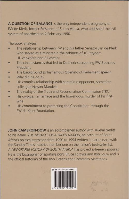 A question of balance: a biography of FW de Klerk by John Cameron-Dow