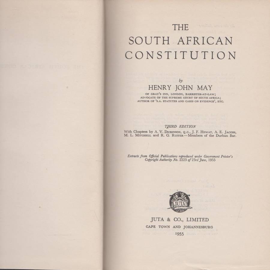 The South African Constitution by H.J. May (Third Edition)