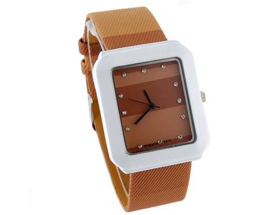 Womage - Ladies stainless steel dial leather band wrist watch with diamond.