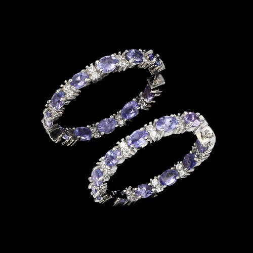 CHRISTMAS SPECIAL!   LARGE HOOP EARRINGS Top  Blue Violet Tanzanites, 925 Sterling Silver Earrings