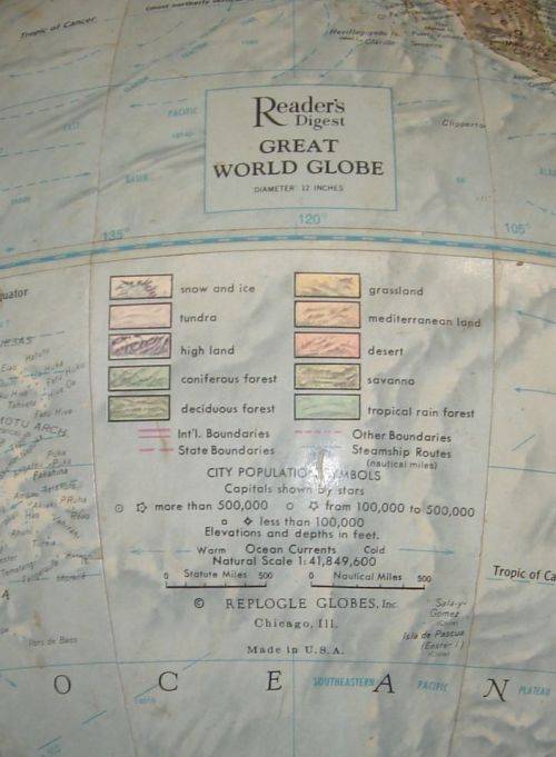 Vintage 1970 Readers Digest Replogle 12" Great World Globe made in CHIGARGO