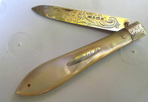 OUTSTANDING VICTORIAN STERLING BLADE MOP HANDLE POCKET/PEN KNIFE C1900
