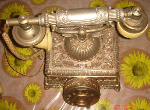 BEAUTIFUL RETRO ORNATE BRASS, VICTORIAN LEAF SQUARED BASE ROTARY TELEPHONE