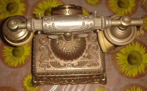 BEAUTIFUL RETRO ORNATE BRASS, VICTORIAN LEAF SQUARED BASE ROTARY TELEPHONE