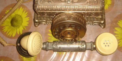 BEAUTIFUL RETRO ORNATE BRASS, VICTORIAN LEAF SQUARED BASE ROTARY TELEPHONE
