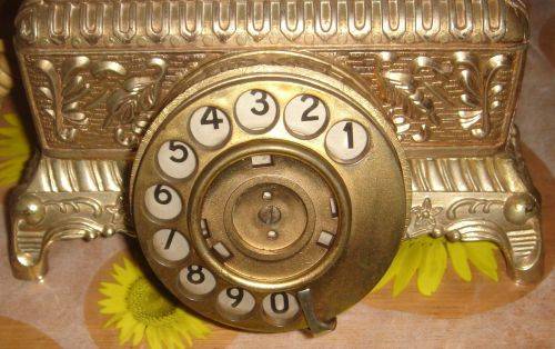 BEAUTIFUL RETRO ORNATE BRASS, VICTORIAN LEAF SQUARED BASE ROTARY TELEPHONE
