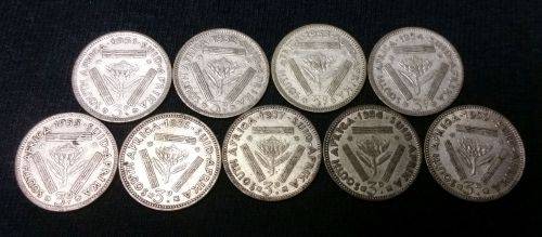 A COLLECTION OF 3d COINS FROM 1951-1959 BIDDING ARE PER COIN