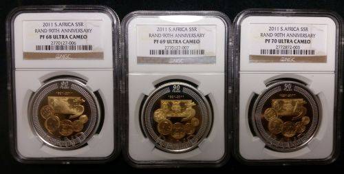 WOW SOUTH-AFRICAN RESERVEBANK ANIVERSARY COINS A SET OF ULTRA CAMEO COINS PF68 / PR69 / PF70