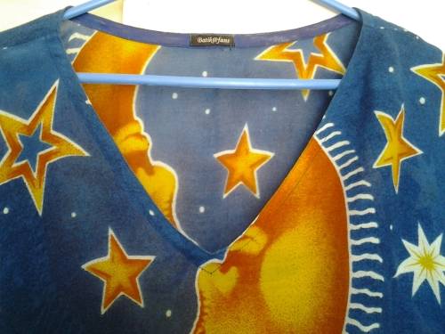 WOMEN'S PLUS SIZE - BRIGHT, FUN SUN AND MOON PRINT KAFTAN - RAYON - NEW - ONE SIZE FITS MOST