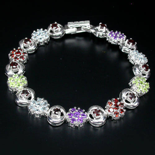 GORGEOUS peridot-amythyst-garnet -topaz solid 925 sterling silver bracelet