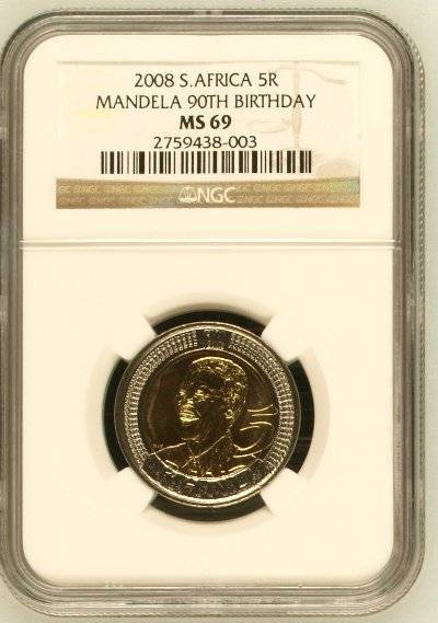 "MS69" ~FINEST KNOWN~ NGC Graded Mandela 2008 Birthday R5 Coin - POP 1