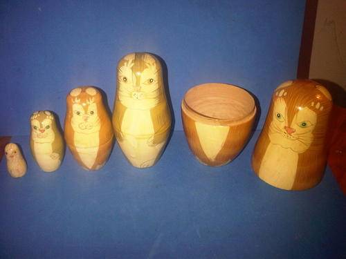 Wooden Babooshka Cat Doll