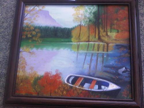 Colorful Lake Scene Painting.By Artist K. Nicholson