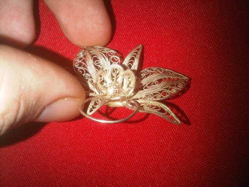 Vintage Real Silver Fillagry Flower Brooch