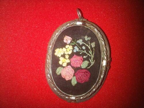 Vintage Sterling Silver Big Embroidered Brooch