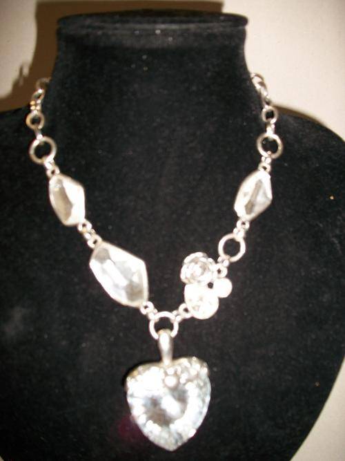 Silver plated/white christals necklace