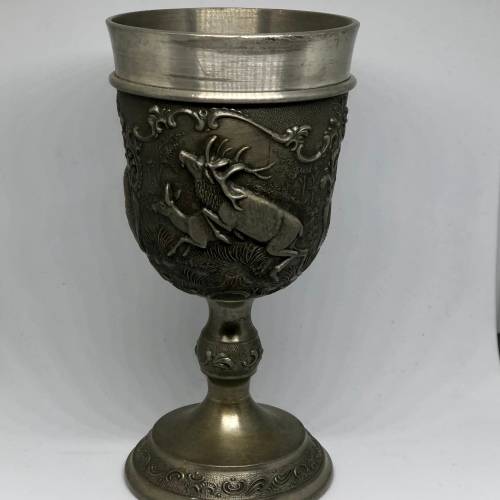 2 Pewter Goblets with Hunting Motif