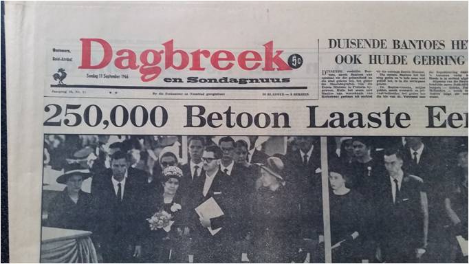 Verwoerd Assasination FUNERAL  Rare Newspaper