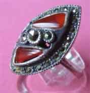 Sterling Silver Marcasite and Carnelian Ring