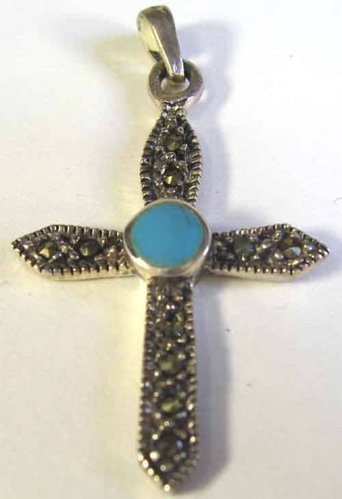 Sterling Silver Turquoise & Marcasite  Pendant/ cross