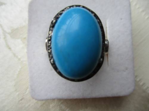 925 Sterling Silver , Turquoise 18x 13mm and Marcasite Ring