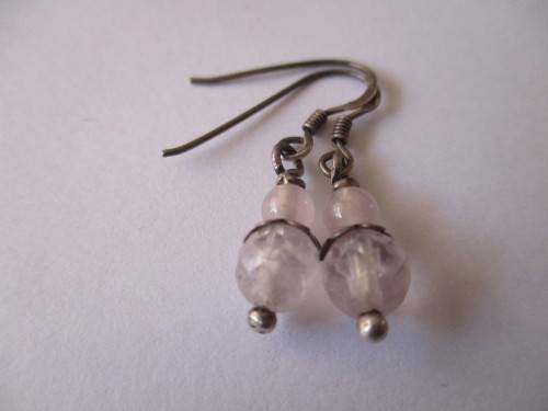 925 Sterling Silver  and Genuine Rose Quartz Earrings