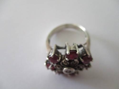 925  Sterling Silver , Marcasite and Rubies  Ring