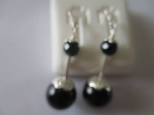 Solid  925 Sterling Silver and Black Onyx  Earrings