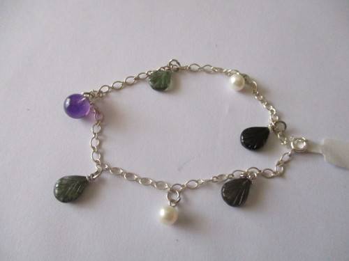 925 Solid Sterling Silver and Genuine Gemstones Bracelet