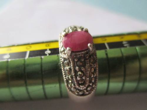 Sterling Silver ,Marcasite and Ruby Ring