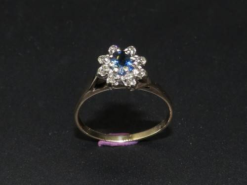 Enchanting Ceylon Blue Sapphire & Diamond Ring in 9ct Yellow Gold