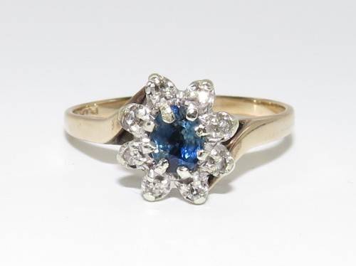 Enchanting Ceylon Blue Sapphire & Diamond Ring in 9ct Yellow Gold