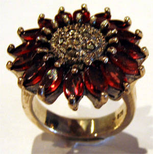 Sterling Silver marcasite ring set with garnets