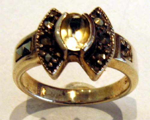 Silver Marcasite & Citrine Ring