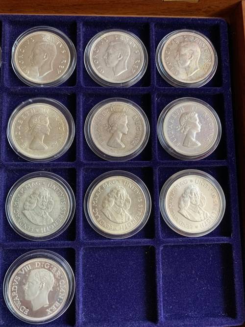 Complete Union Of South-Africa Crown Set of 1947-1964 + Rare 1937 King Edward Fantasy Silver Crown.