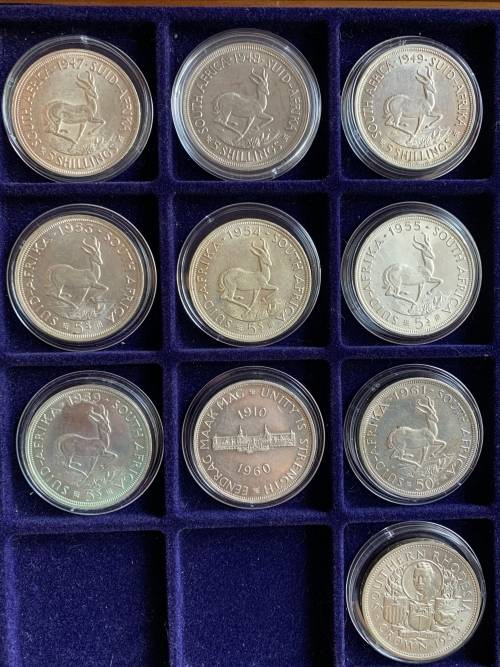Complete Union Of South-Africa Crown Set of 1947-1964 + Rare 1937 King Edward Fantasy Silver Crown.