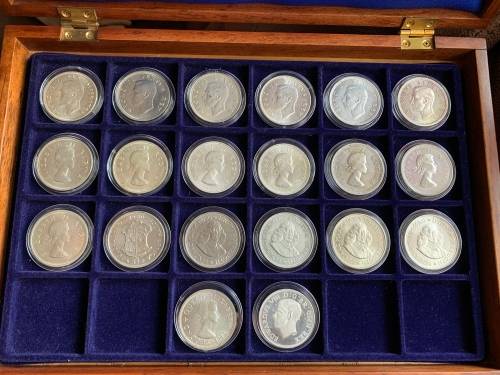 Complete Union Of South-Africa Crown Set of 1947-1964 + Rare 1937 King Edward Fantasy Silver Crown.