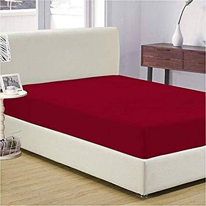 QUEEN-ELASTICATED BURGUNDY FITTED SHEET + TWO PILLOW CASES