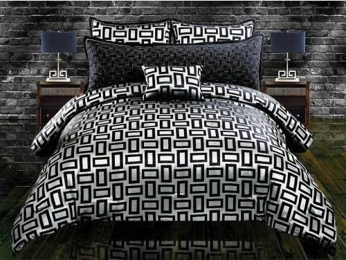 COMFORTER SET BLK/SILVER /WHT -QUEEN EXTRA 5PIECE*** EQUISITE QUALITY SEE DESCRIPTION