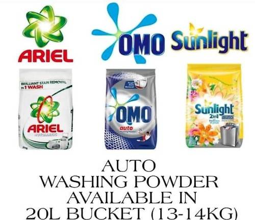 BULK BRANDED WASHING POWDER WOW13-14 KG IN 20 LTRE BUCKET.OMO*SUNLIGHT*ARIEL*SKIP &MAQ BID IS FOR 1